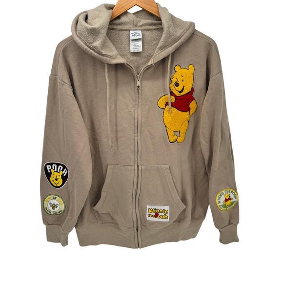 Winnie the Pooh Hoodie Womens Large Full Zip Fleece Embroidered Jacket + Patches - Picture 1 of 10